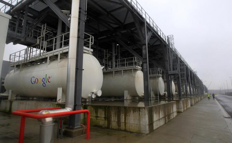 Tanks containing coolant for servers are seen at a Google Data center in Saint Ghislain.