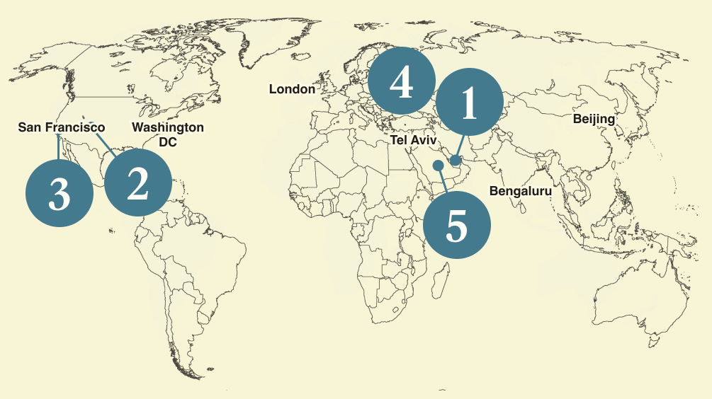 A numbered map of the world.