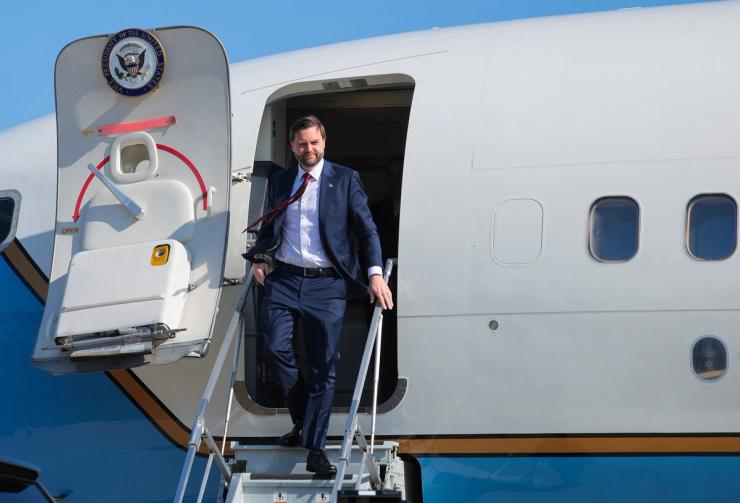 Vice President JD Vance disembarks a plane