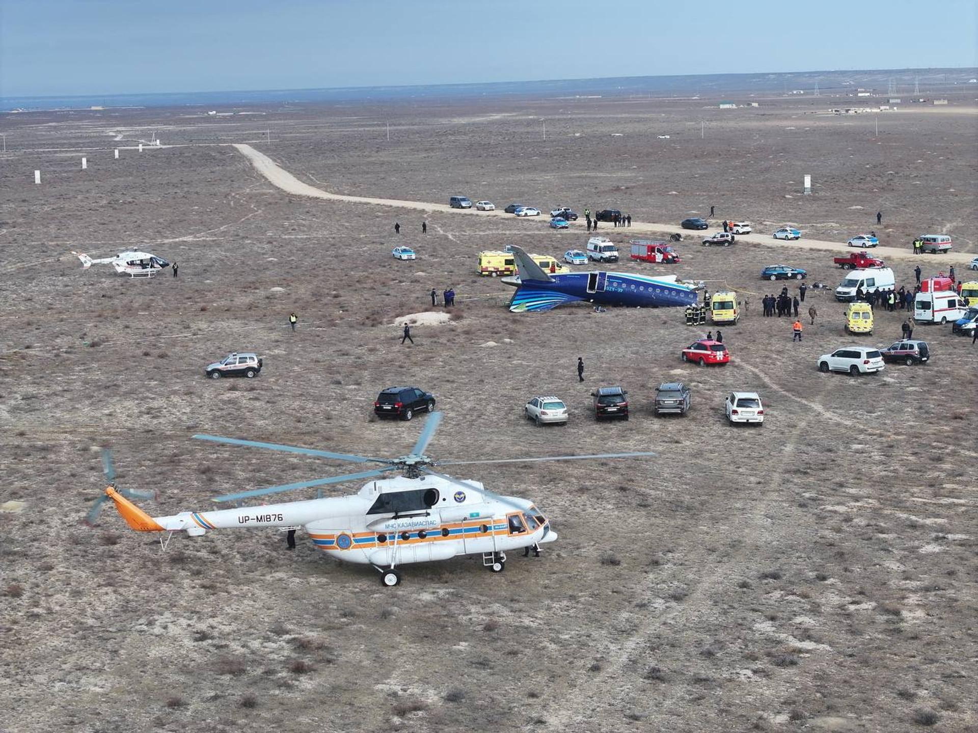 The crash site of an Azerbaijan Airlines passenger plane near the city of Aktau, Kazakhstan