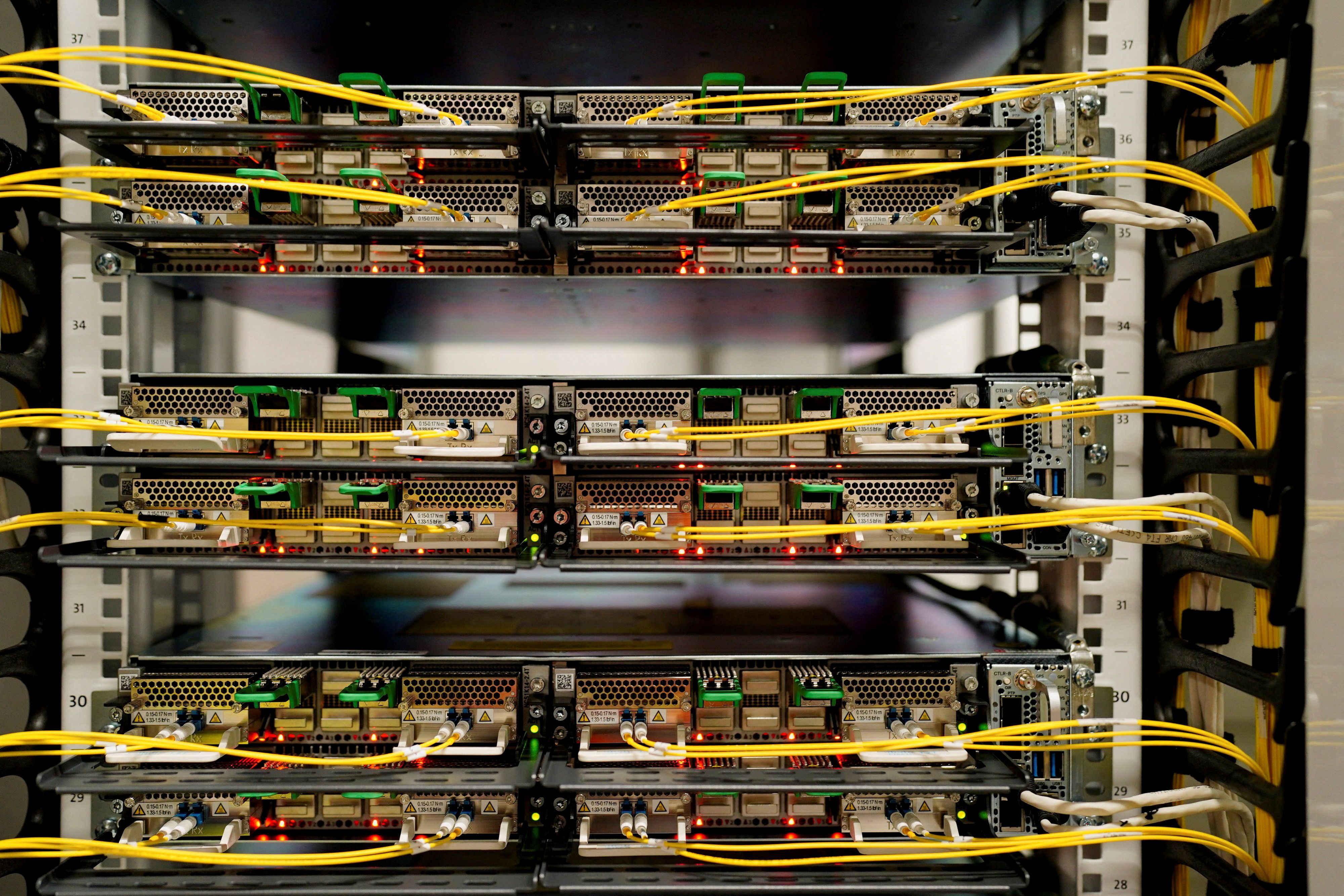 Wiring sits inside of the Data Hall of the Microsoft data center campus, currently under construction.