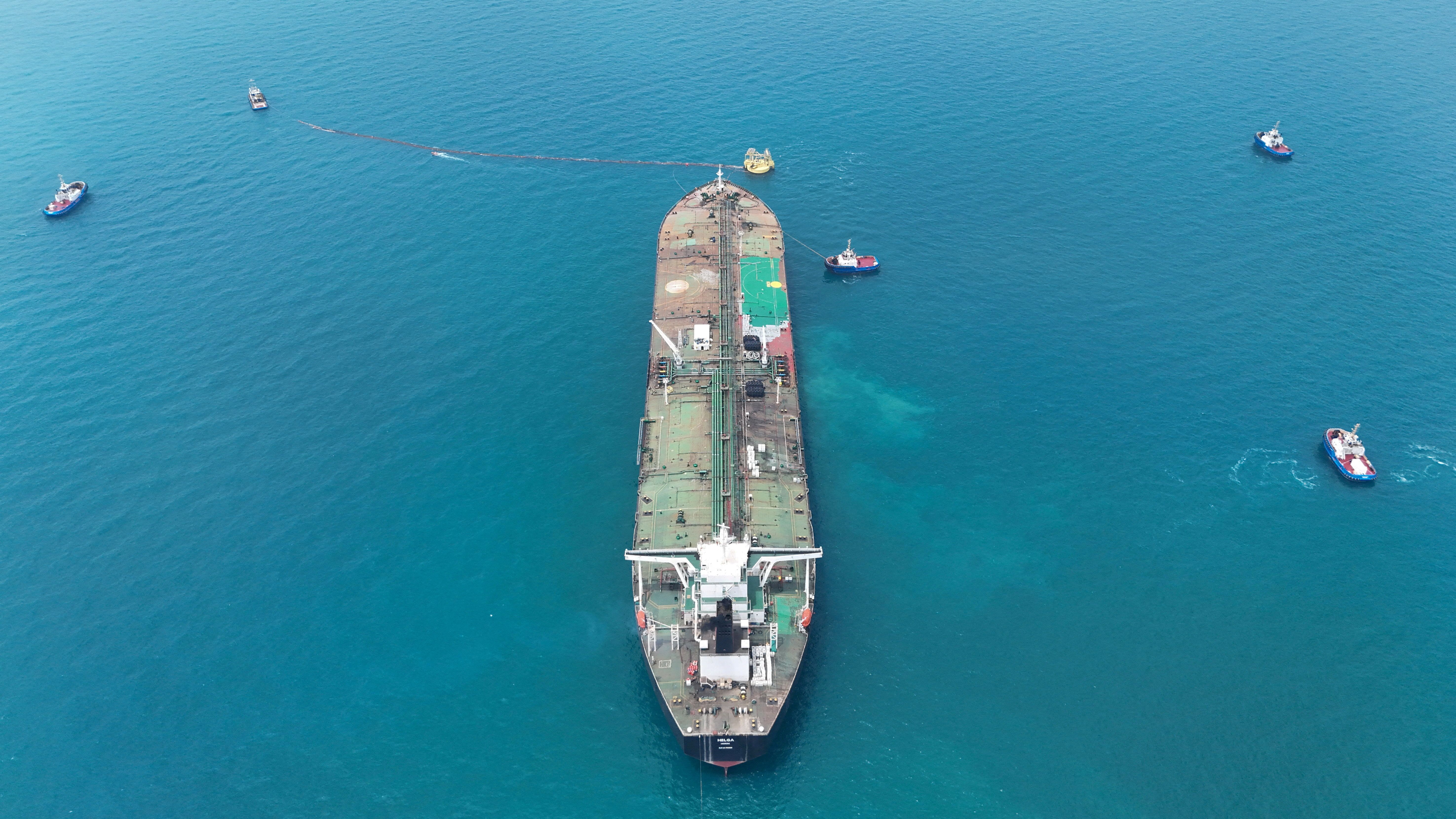 Drone view of oil tanker