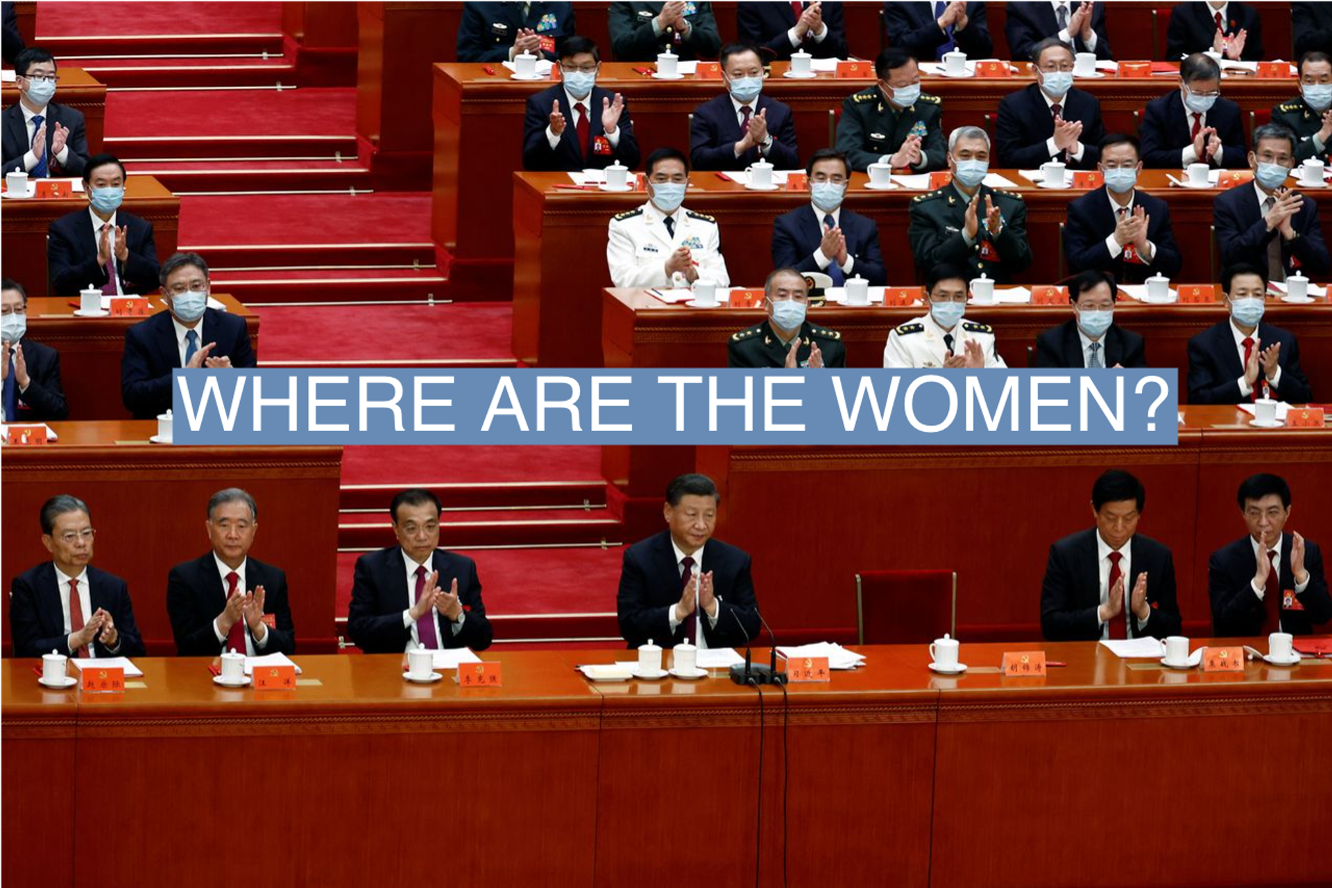 Chinese President Xi Jinping and other officials applaud during the closing ceremony of the 20th National Congress of the Communist Party of China, at the Great Hall of the People in Beijing, China.