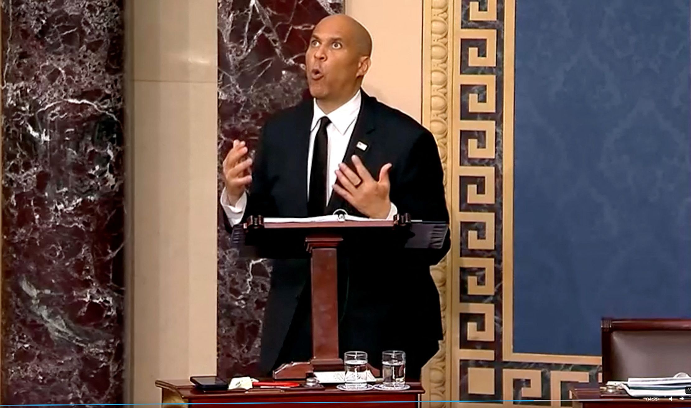 US Sen. Cory Booker delivers a marathon speech in the Senate. 