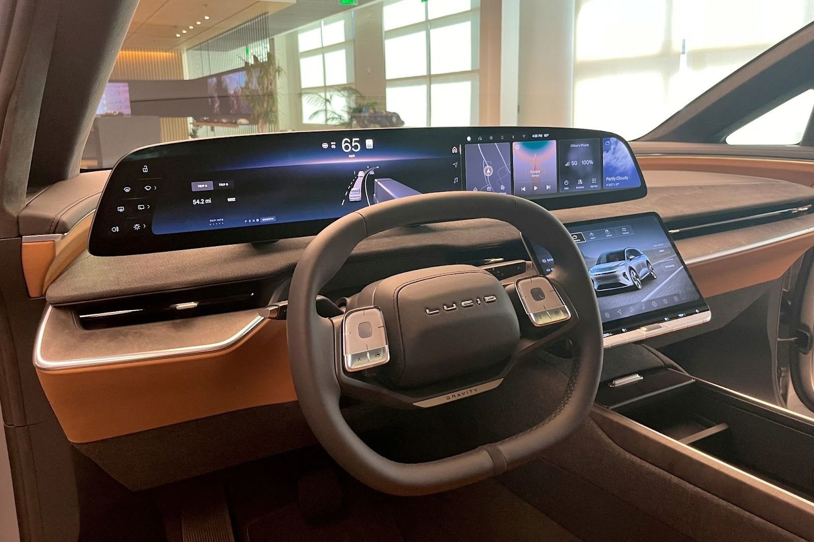 Lucid’s Gravity electric SUV is seen in a preview at Lucid’s headquarters in Newark.