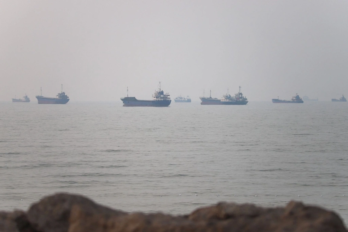 Ships sailing in the Strait of Hormuz.