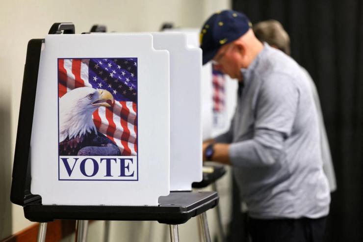 Citizens mark their ballots at an early voting site in North Carolina.