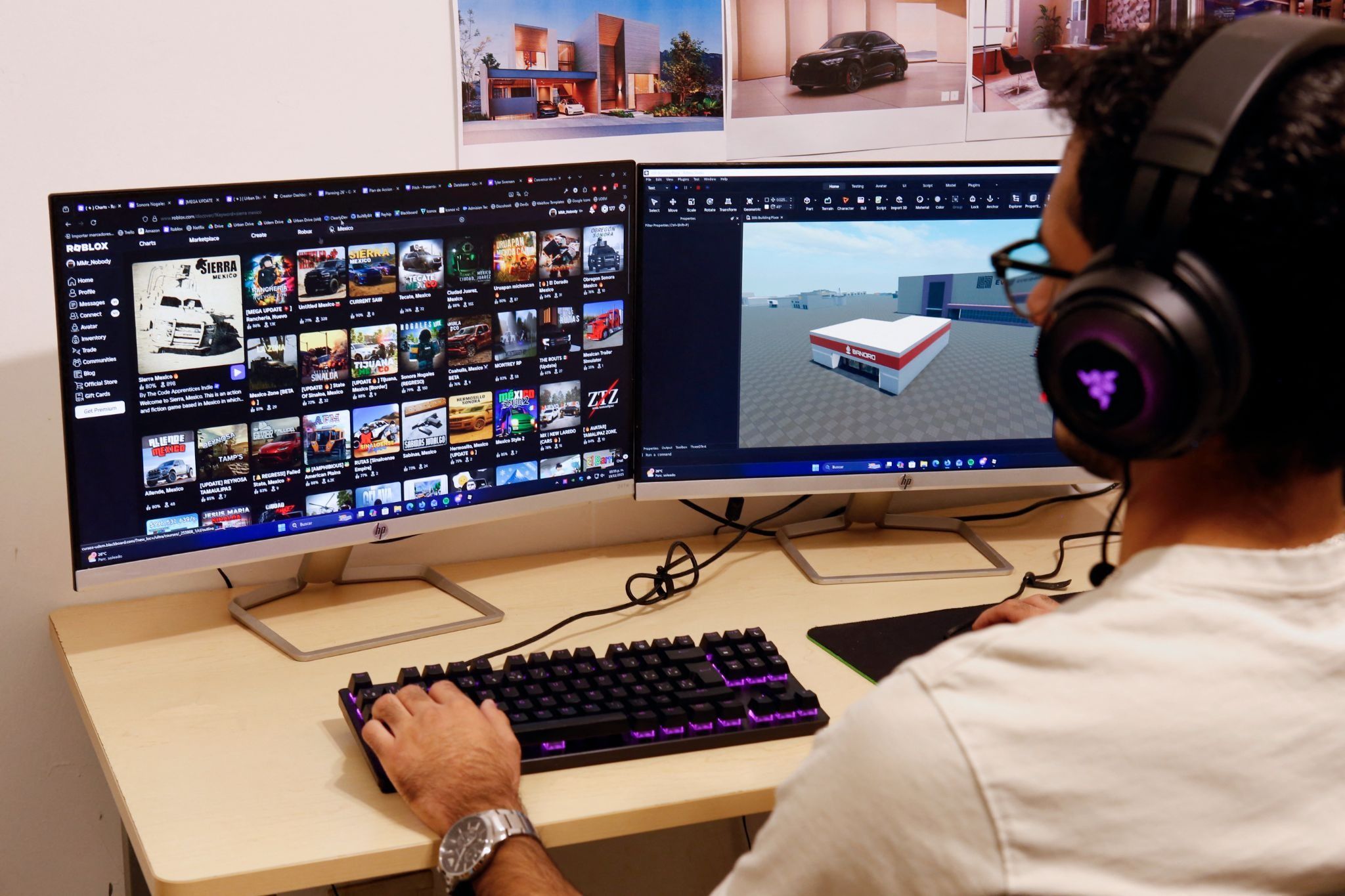 An adult Mexican man peruses custom games on Roblox