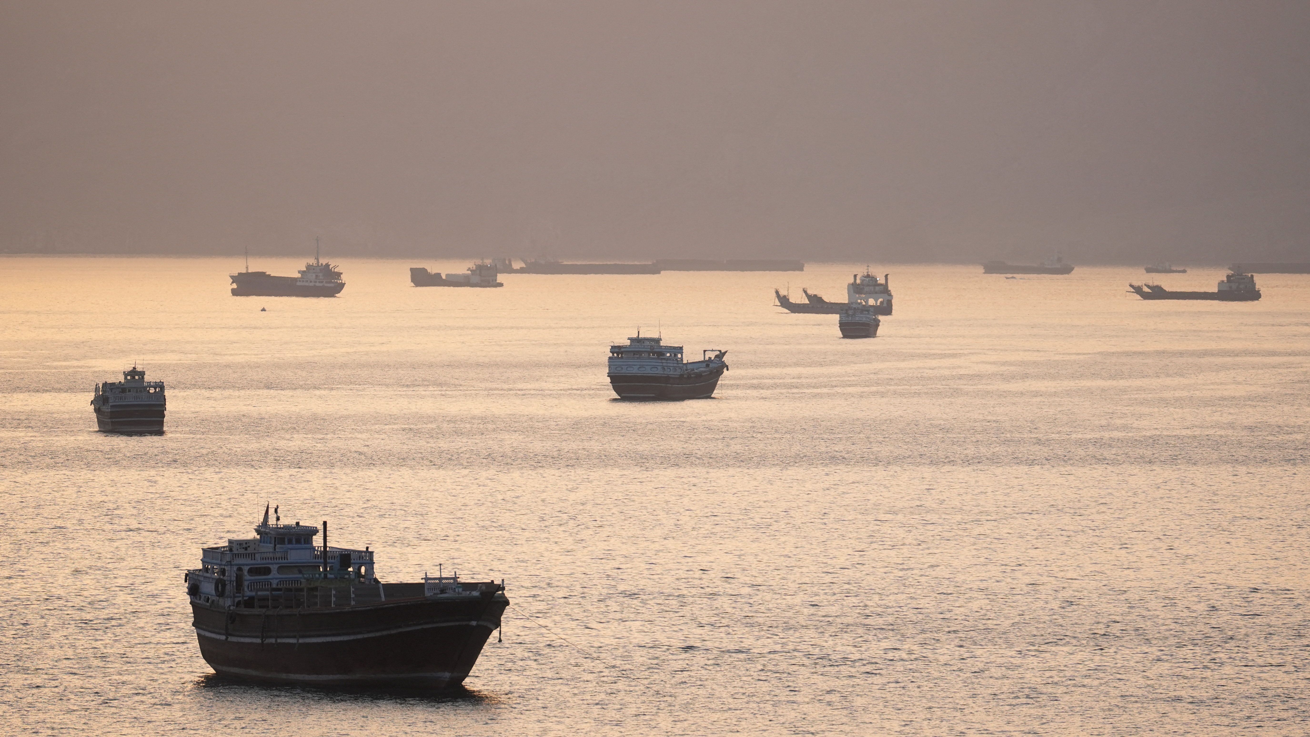 hips and boats in the Strait of Hormuz, Musandam.