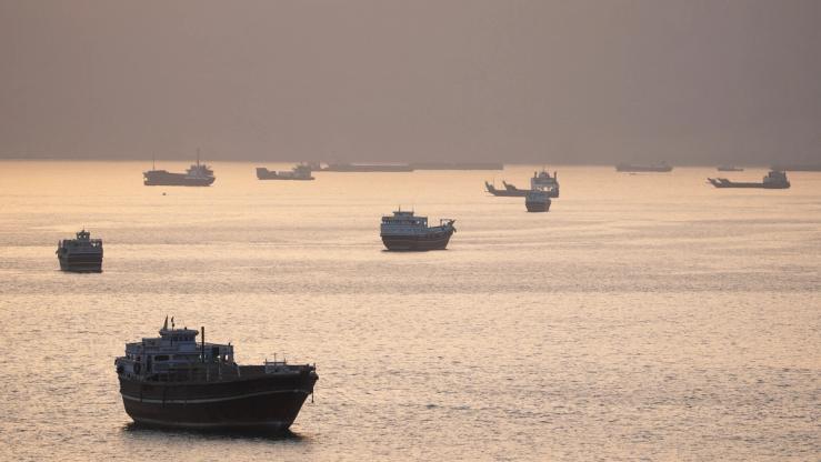 hips and boats in the Strait of Hormuz, Musandam.
