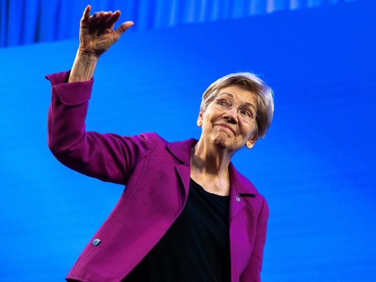 Sen. Elizabeth Warren (D-MA) walks off stage after giving remarks at the Center for American Progress Ideas Conference at the Mayflower Hotel in Washington, DC.