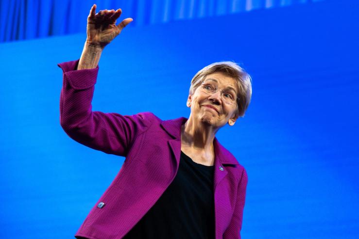 Sen. Elizabeth Warren (D-MA) walks off stage after giving remarks at the Center for American Progress Ideas Conference at the Mayflower Hotel in Washington, DC.