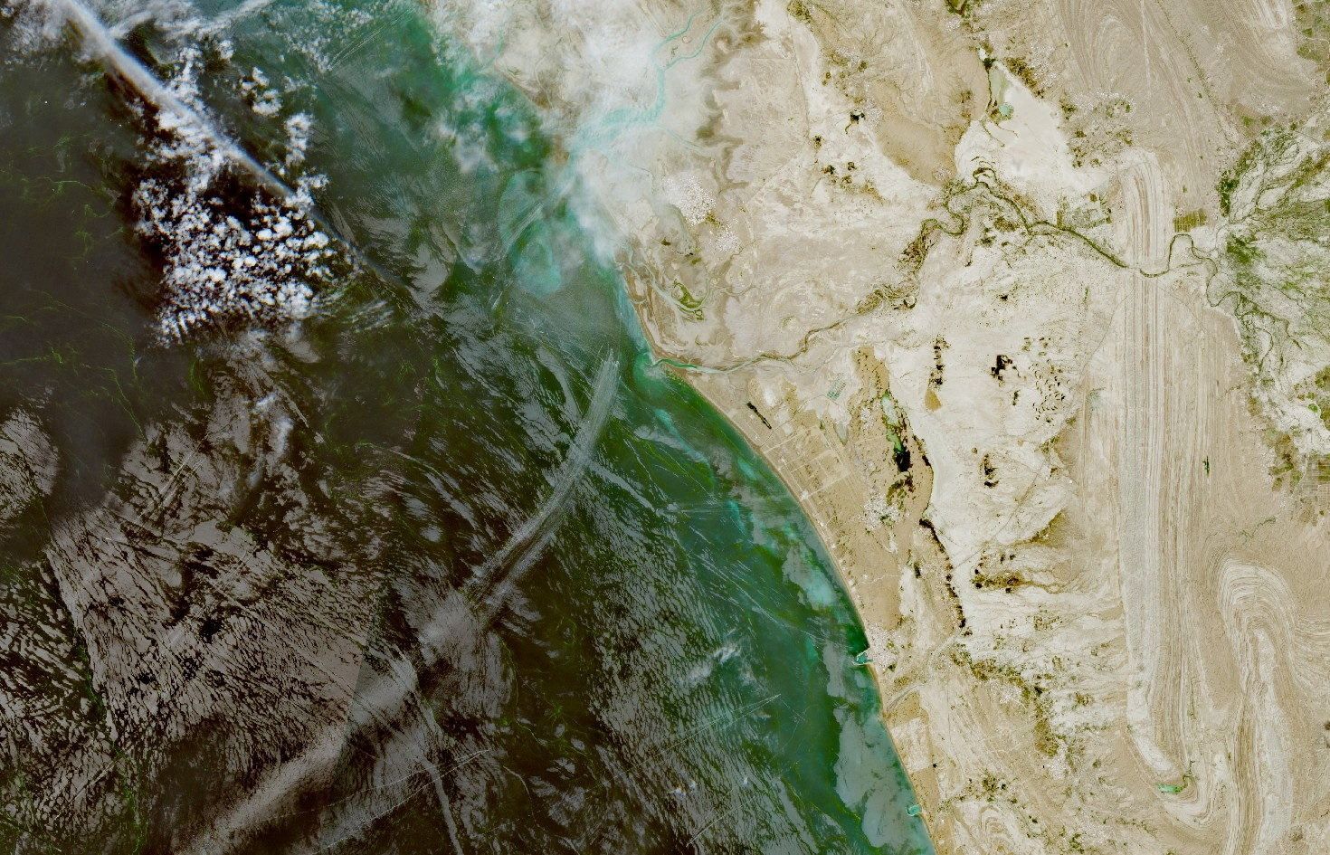 A satellite image of the Strait of Hormuz