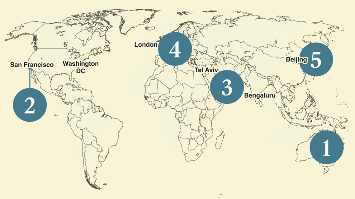 A numbered map of the world.