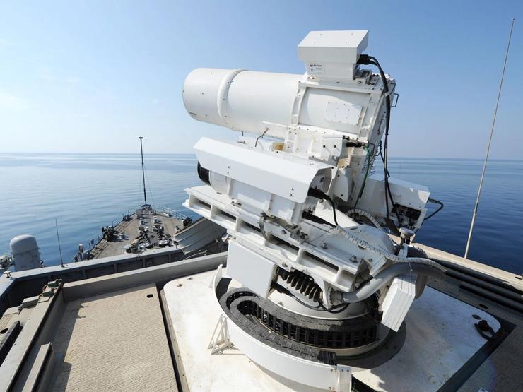 A laser weapon system being tested aboard the USS Ponce.