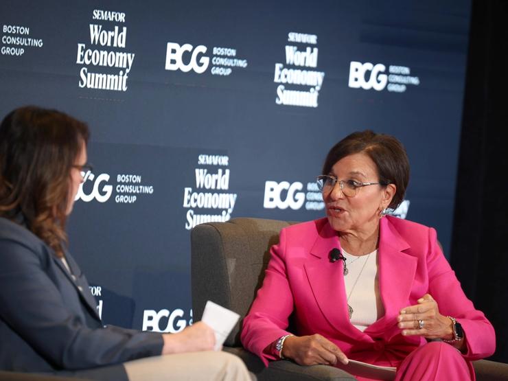 Penny Pritzker on stage.