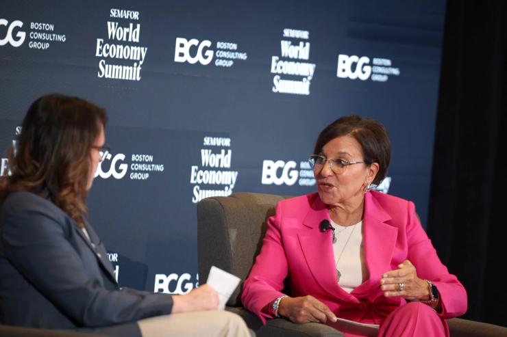 Penny Pritzker on stage.