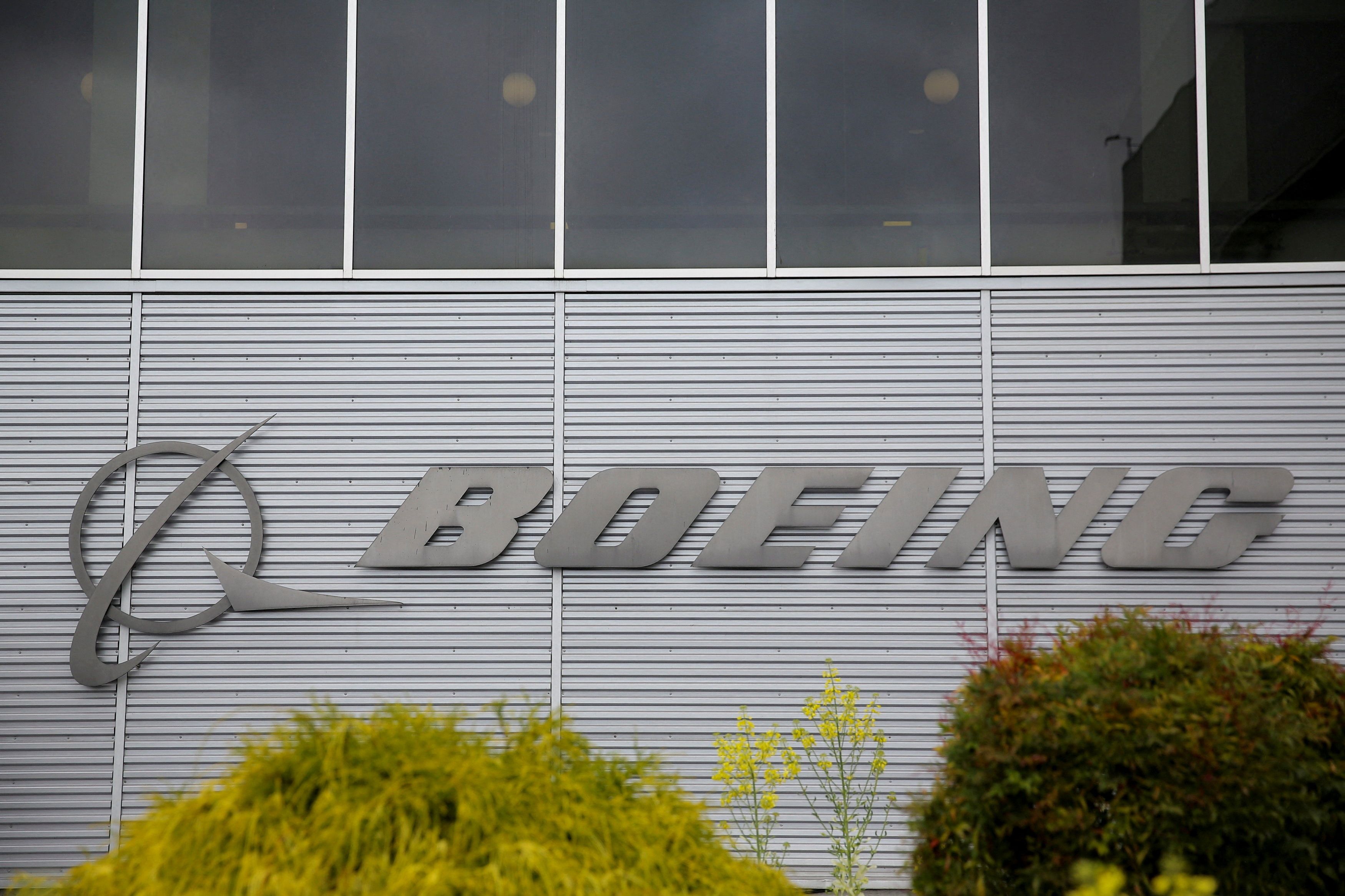 Boeing logo on facility in Renton, Washington
