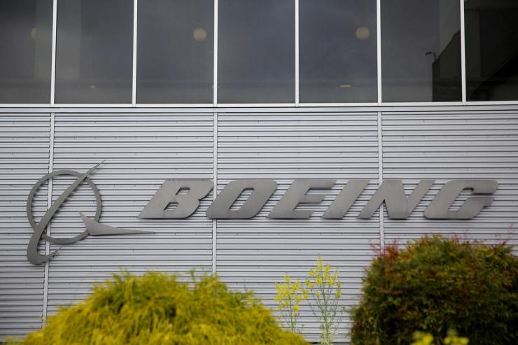 Boeing logo on facility in Renton, Washington