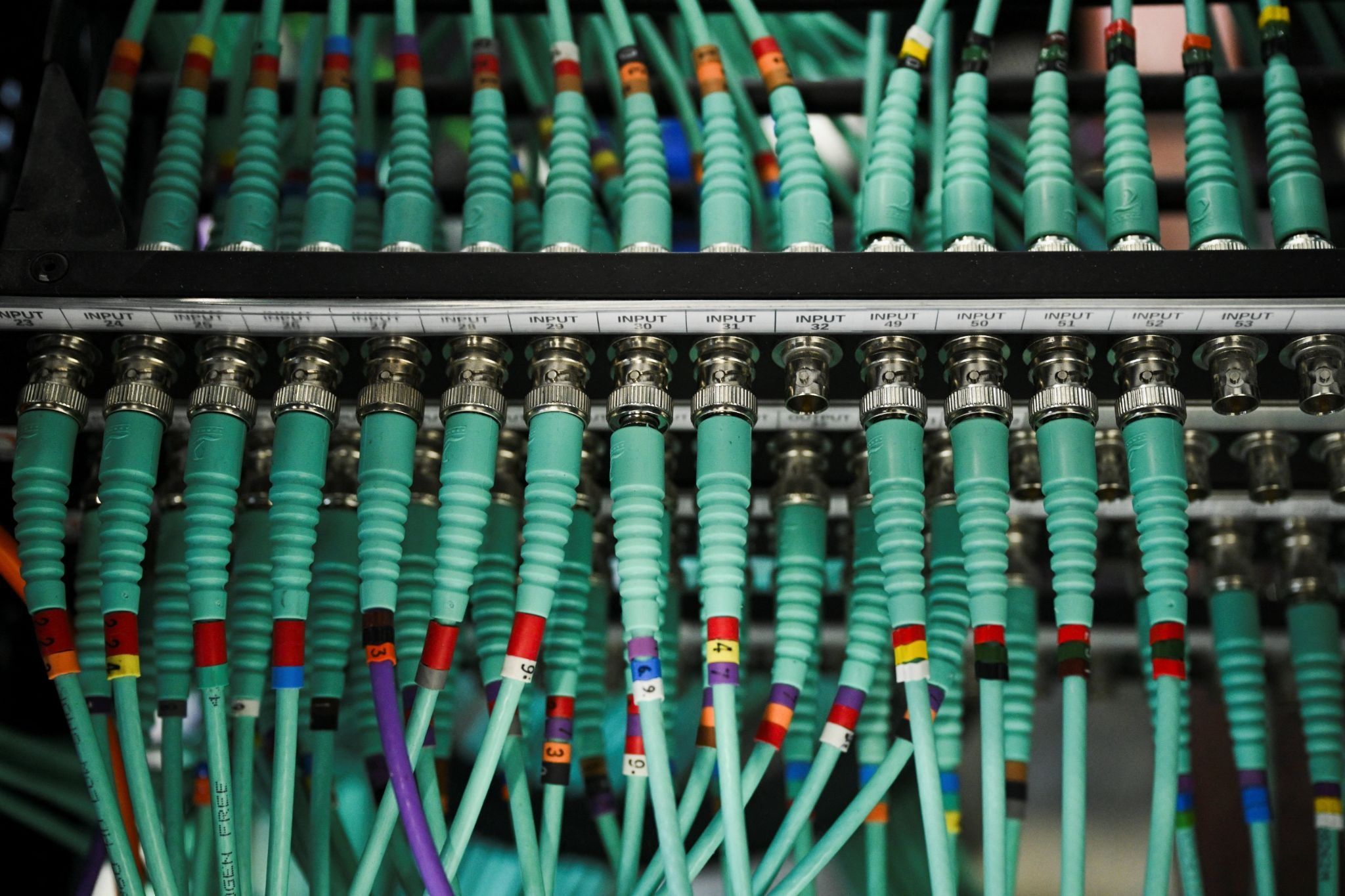 Cables at a computer server in Berlin, Germany. 