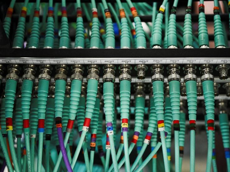 Cables at a computer server in Berlin, Germany.