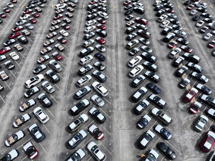 A drone view shows cars on the day U.S. President Donald Trump is set to announce new tariffs, at the Port of Baltimore, Maryland, U.S., April 2, 2025.