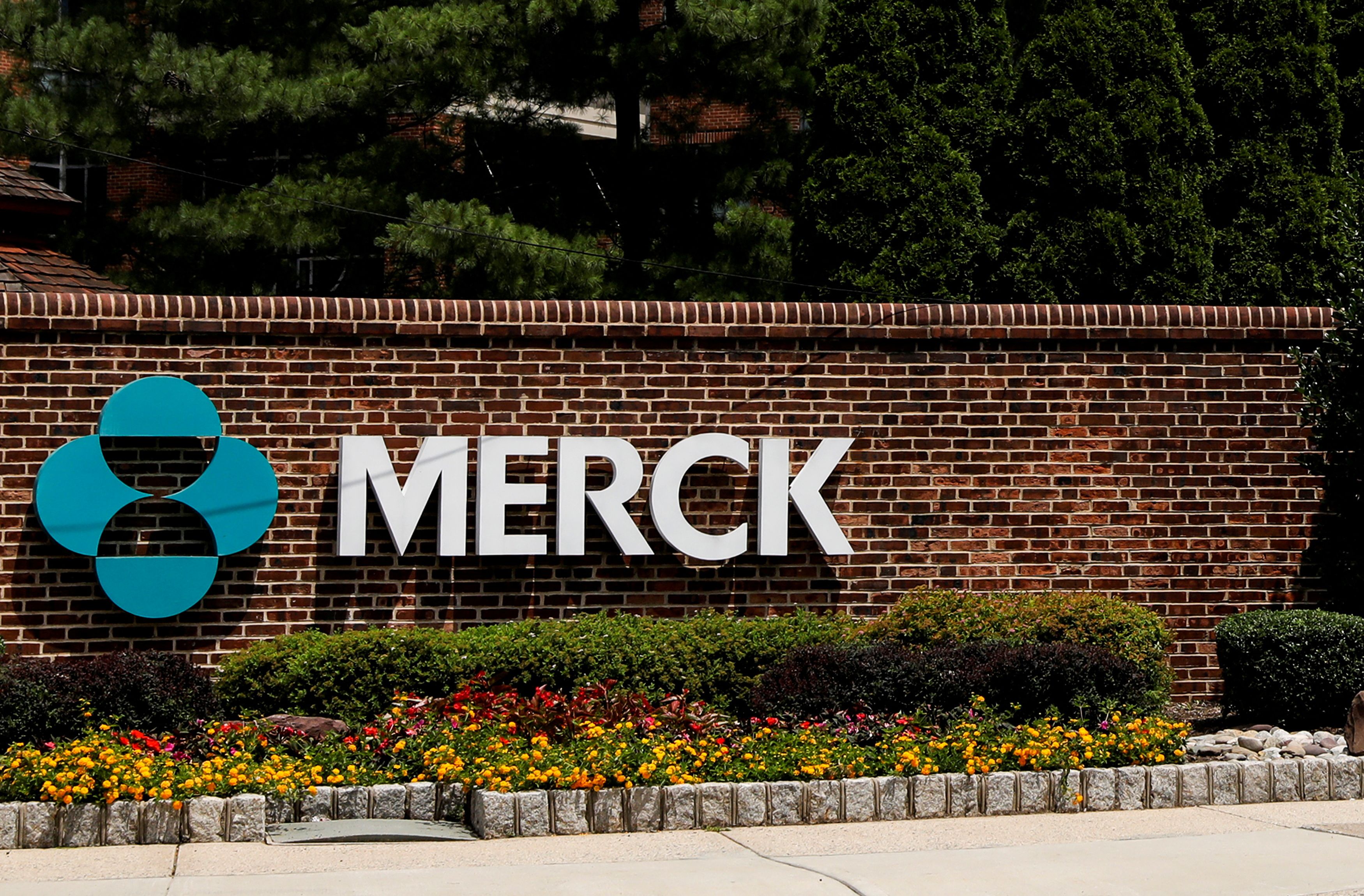 Merck corporate logo at office park entrance