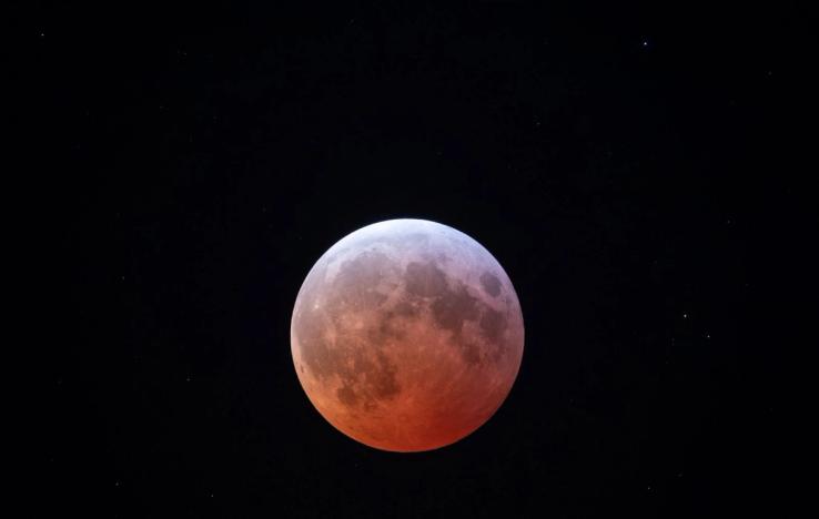 The moon is seen during a total lunar eclipse in Hopkins, South Carolina.