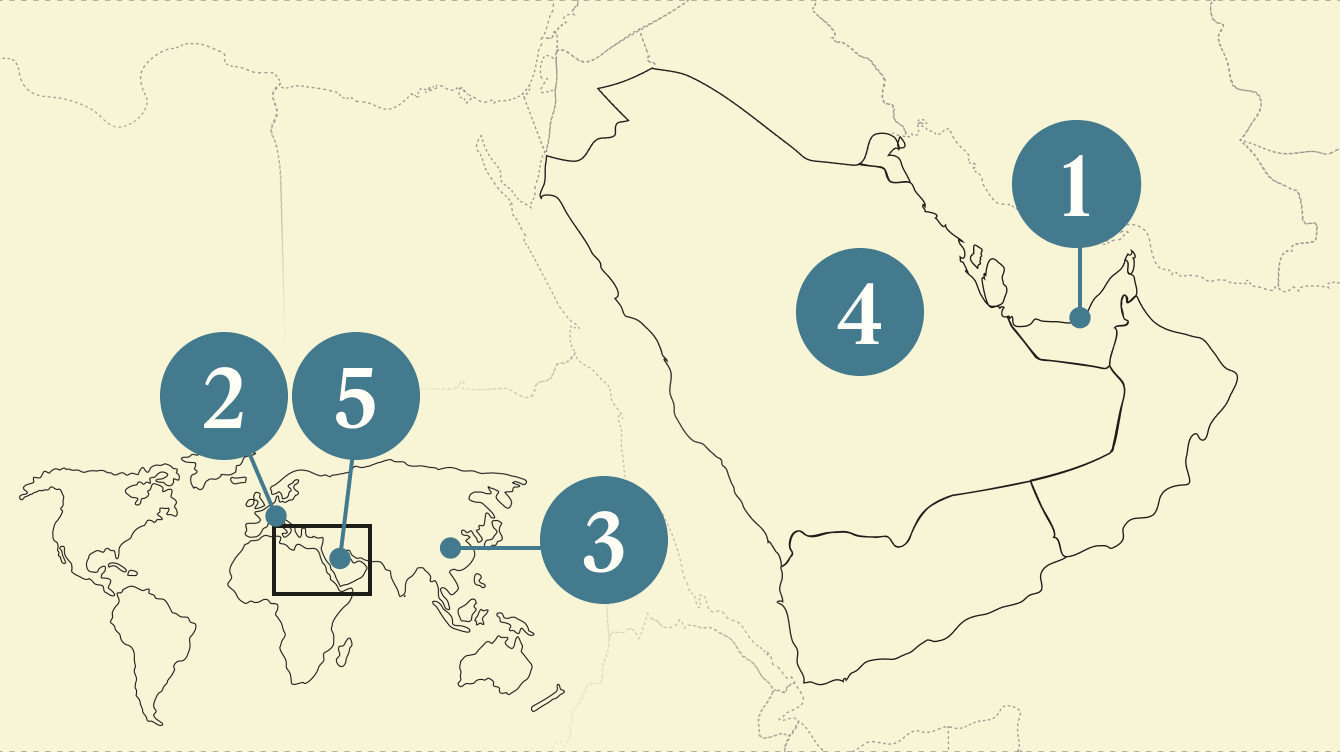 A numbered map of the world.
