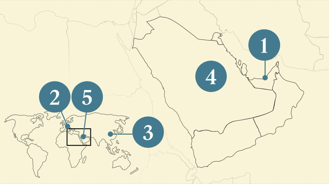 A numbered map of the world.