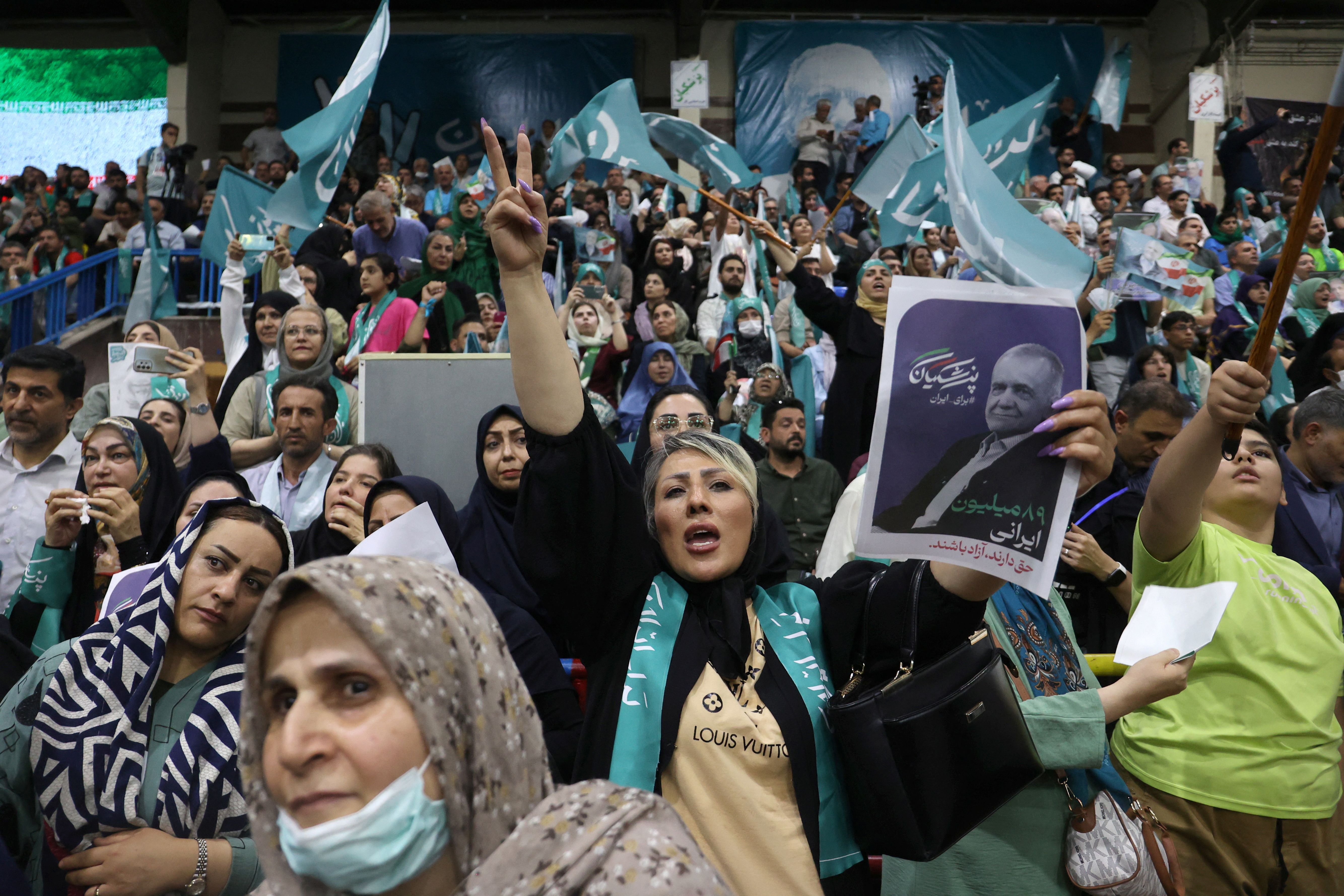 Masoud Pezeshkian’s supporters at a campaign event in June. 