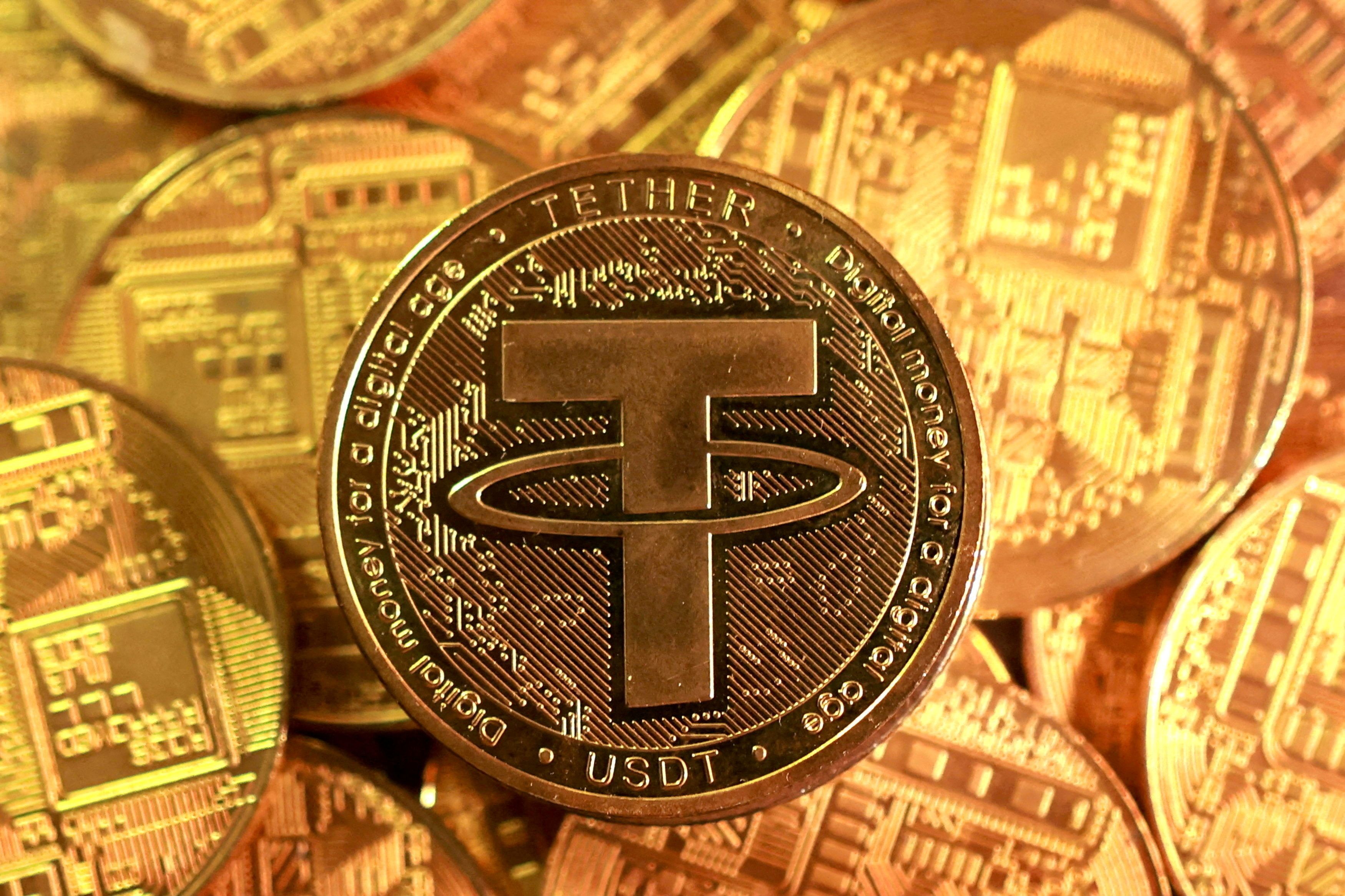 Representation of Tether stablecoin cryptocurrency.