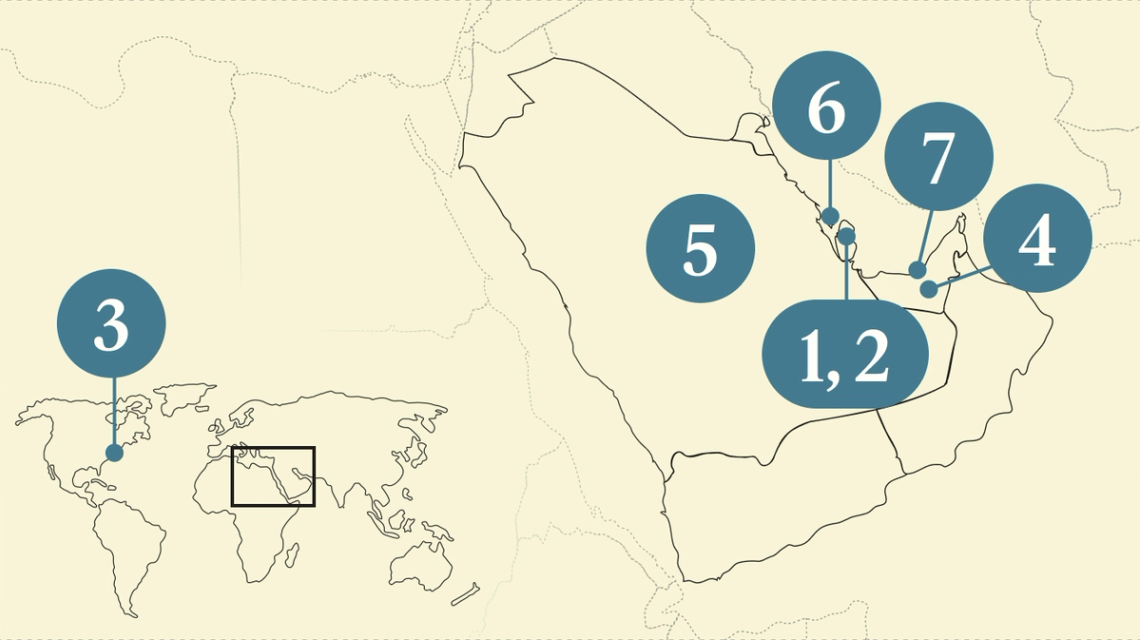 A numbered map of the Gulf region.
