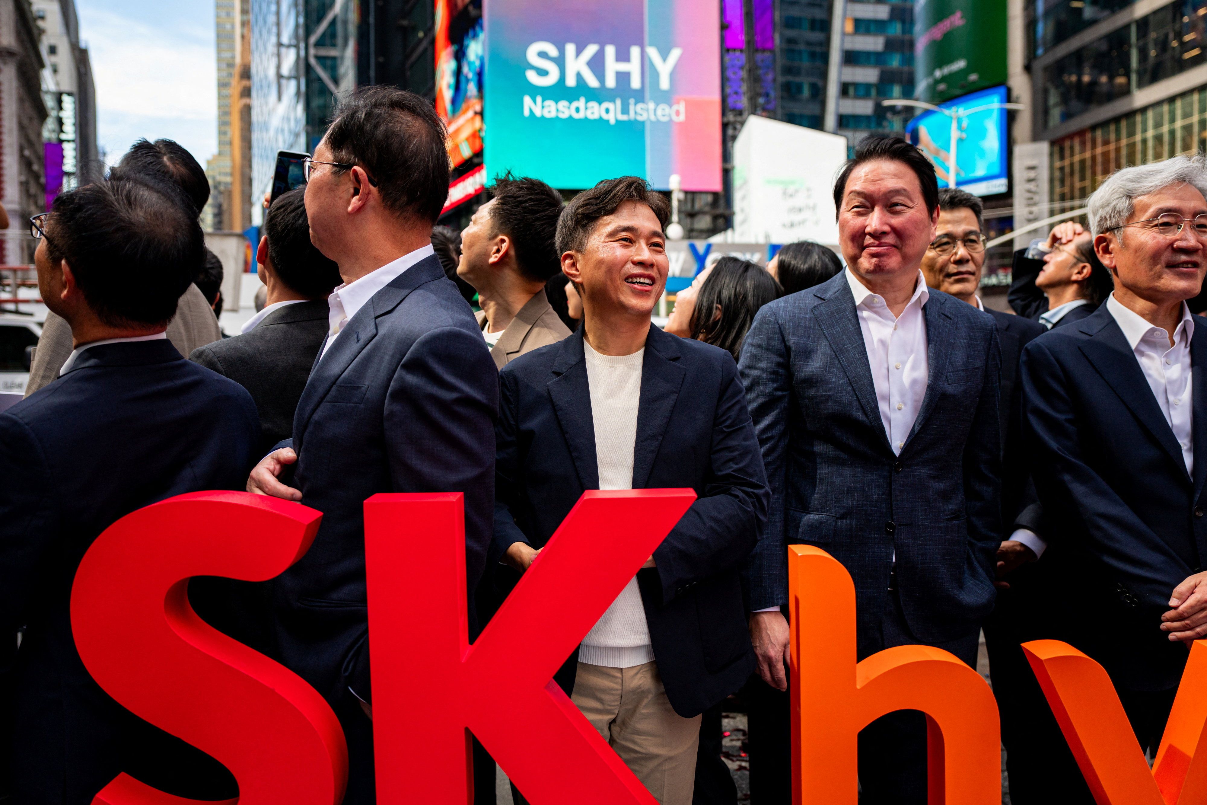 Semiconductor and memory chip company SK Hynix CEO Kwak Noh-Jung attends the company’s opening bell ceremony at the Nasdaq market on the day of their IPO in New York City, U.S., July 10, 2026.