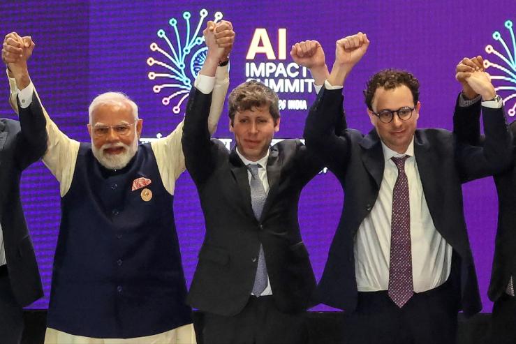 Narendra Modi, Sam Altman, and Dario Amodei