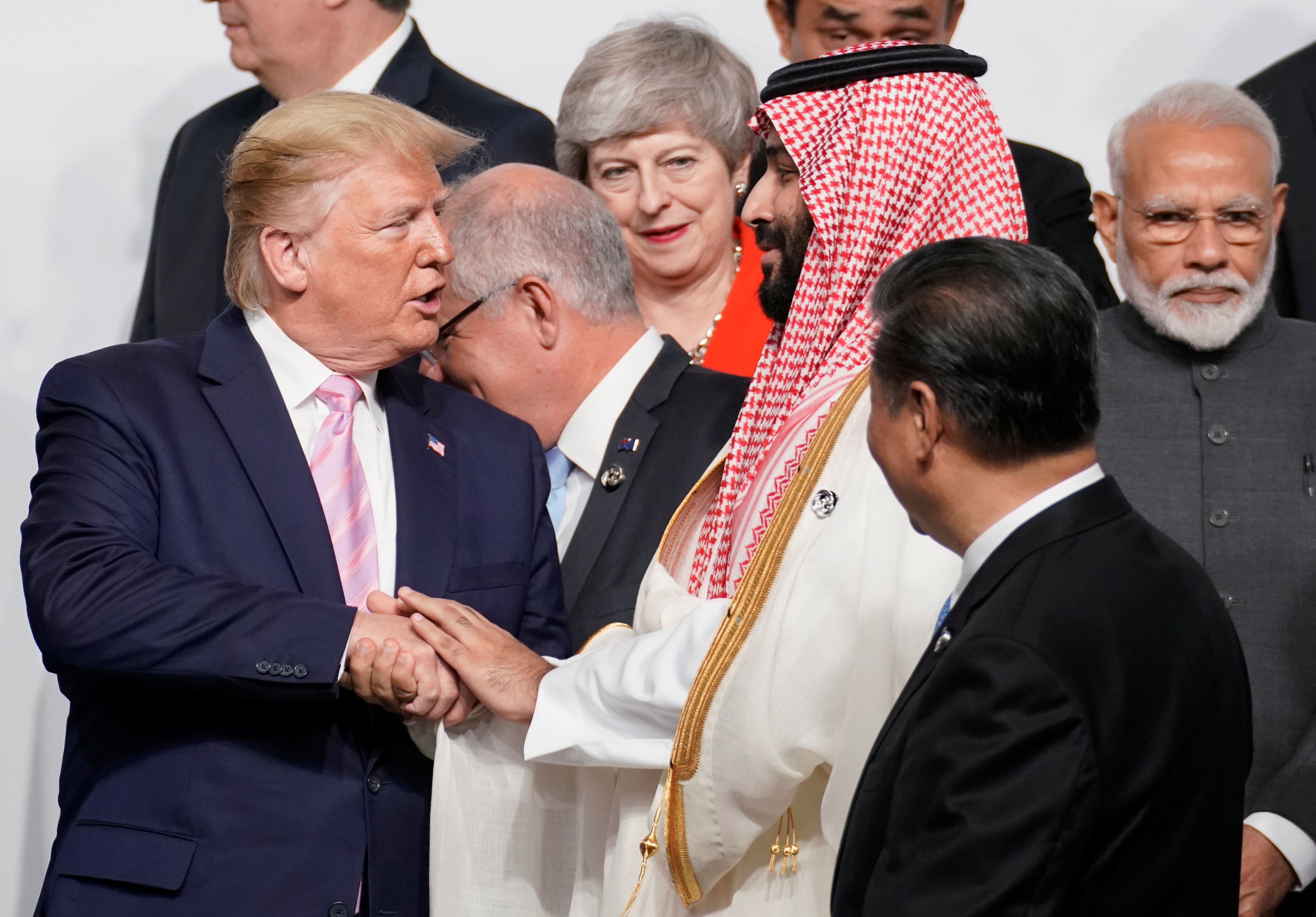 Saudi Crown Prince Mohammed bin Salman, US President Donald Trump, with China’s President Xi Jinping during the G20 summit in 2019. 