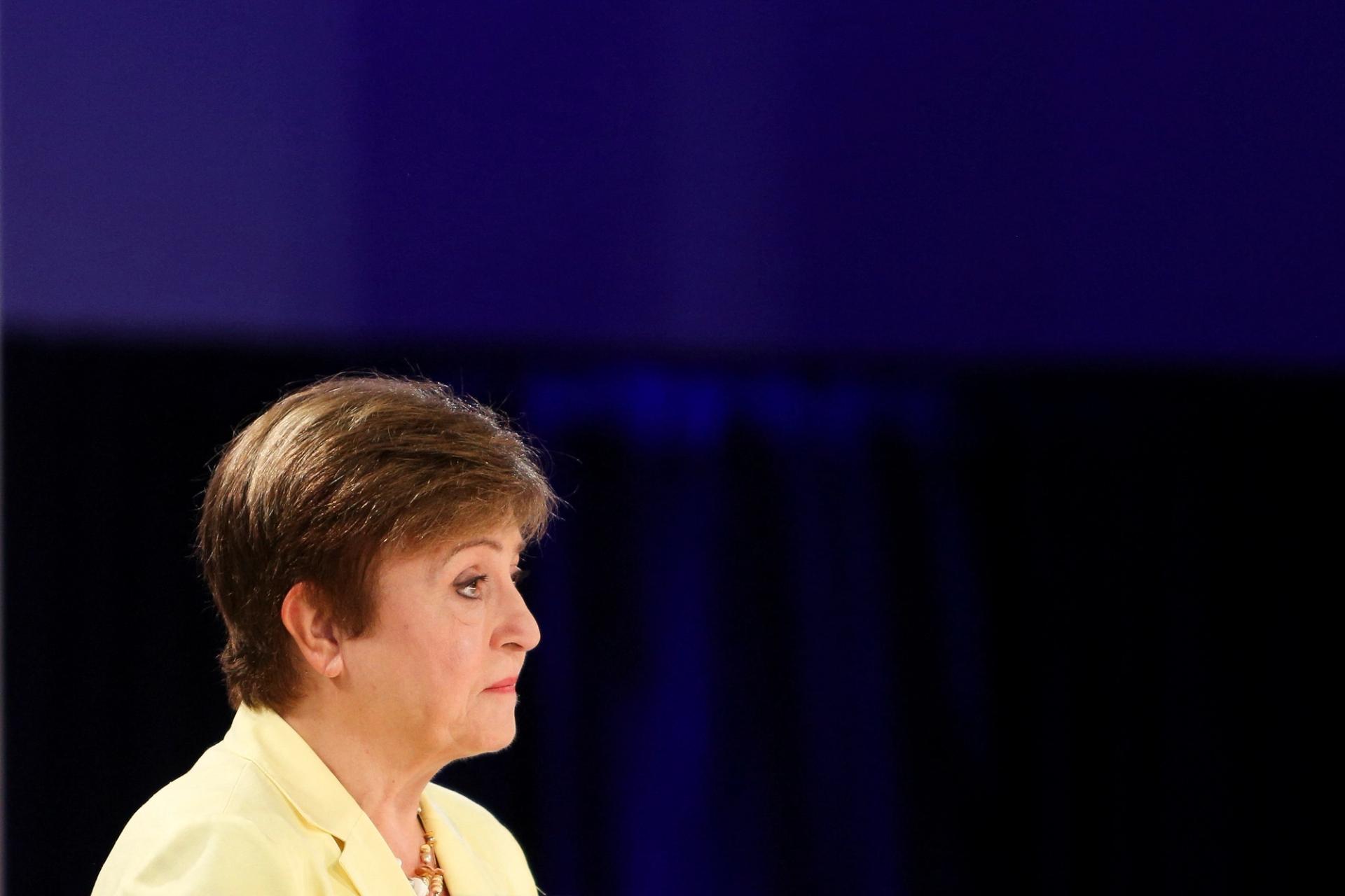 IMF Managing Director Kristalina Georgieva holds a press briefing during the International Monetary Fund (IMF) and the World Bank Group 2024 Fall Meeting in Washington