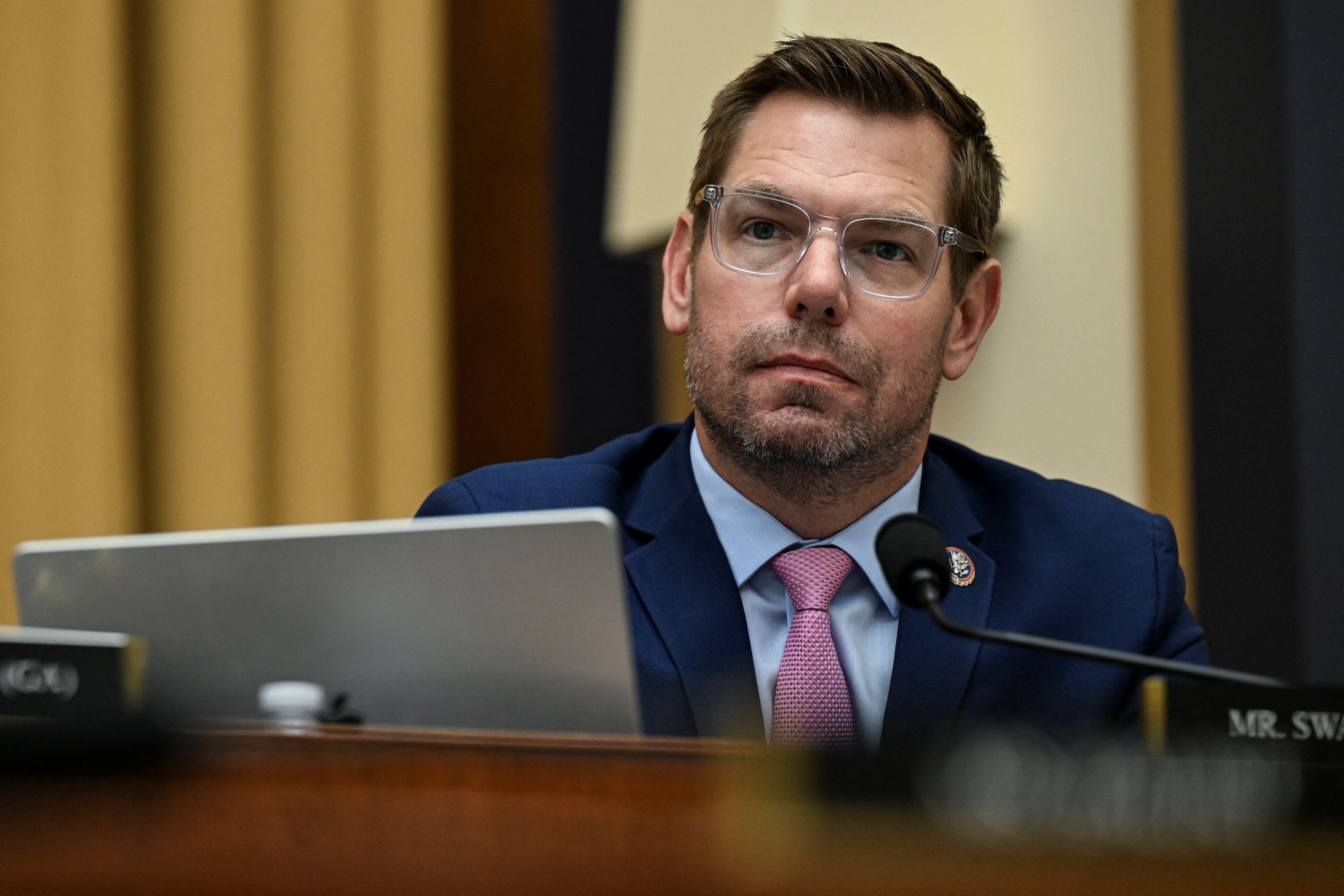 California Democratic Rep. Eric Swalwell attends a House Judiciary Committee hearing with FBI Director Kash Patel on Sept. 17, 2025. 