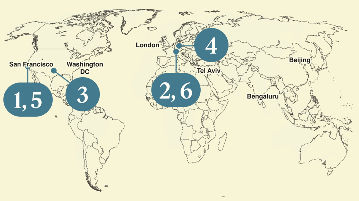 A numbered map of the world.