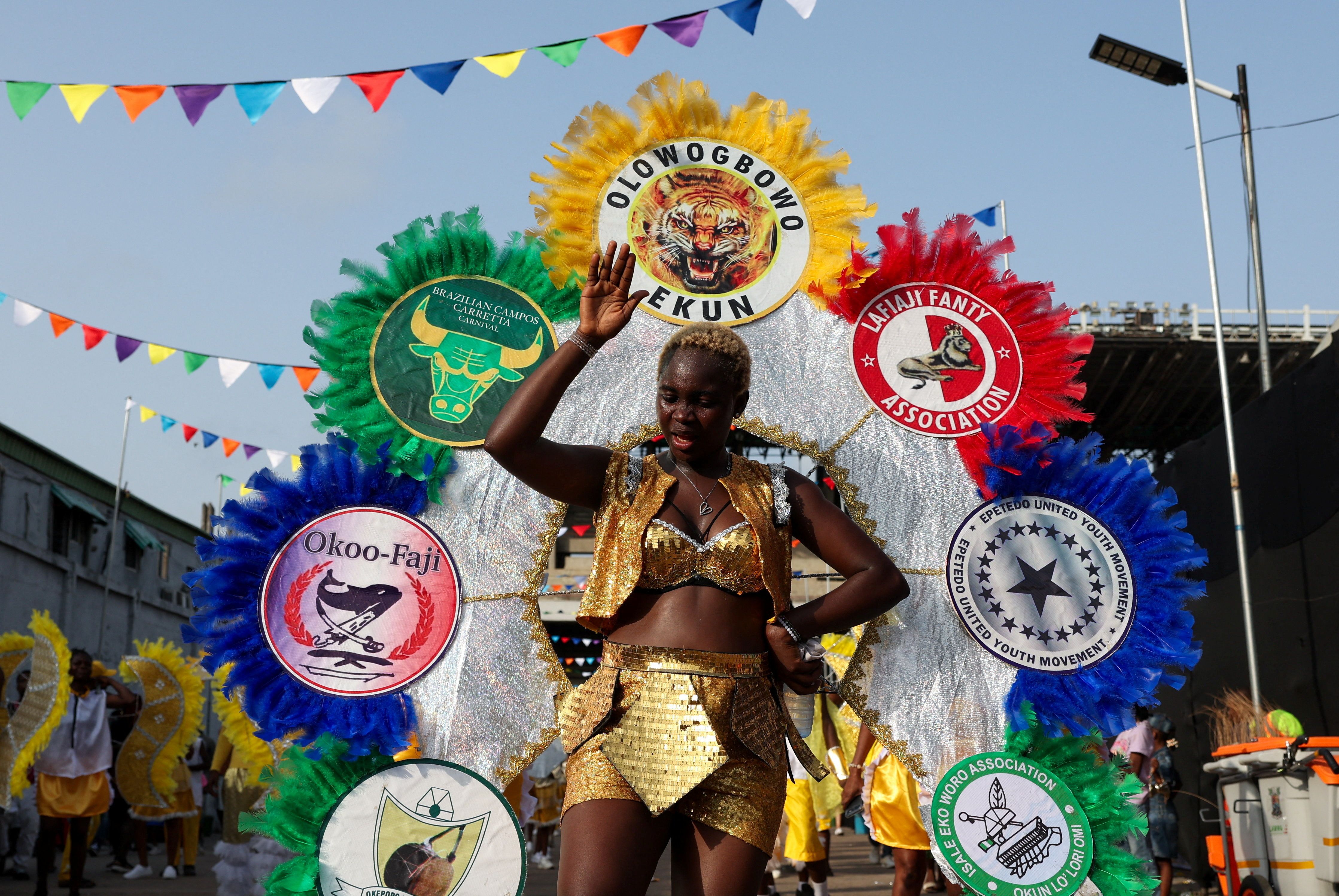 A woman participates in the Lagos Fanti Carnival parade.