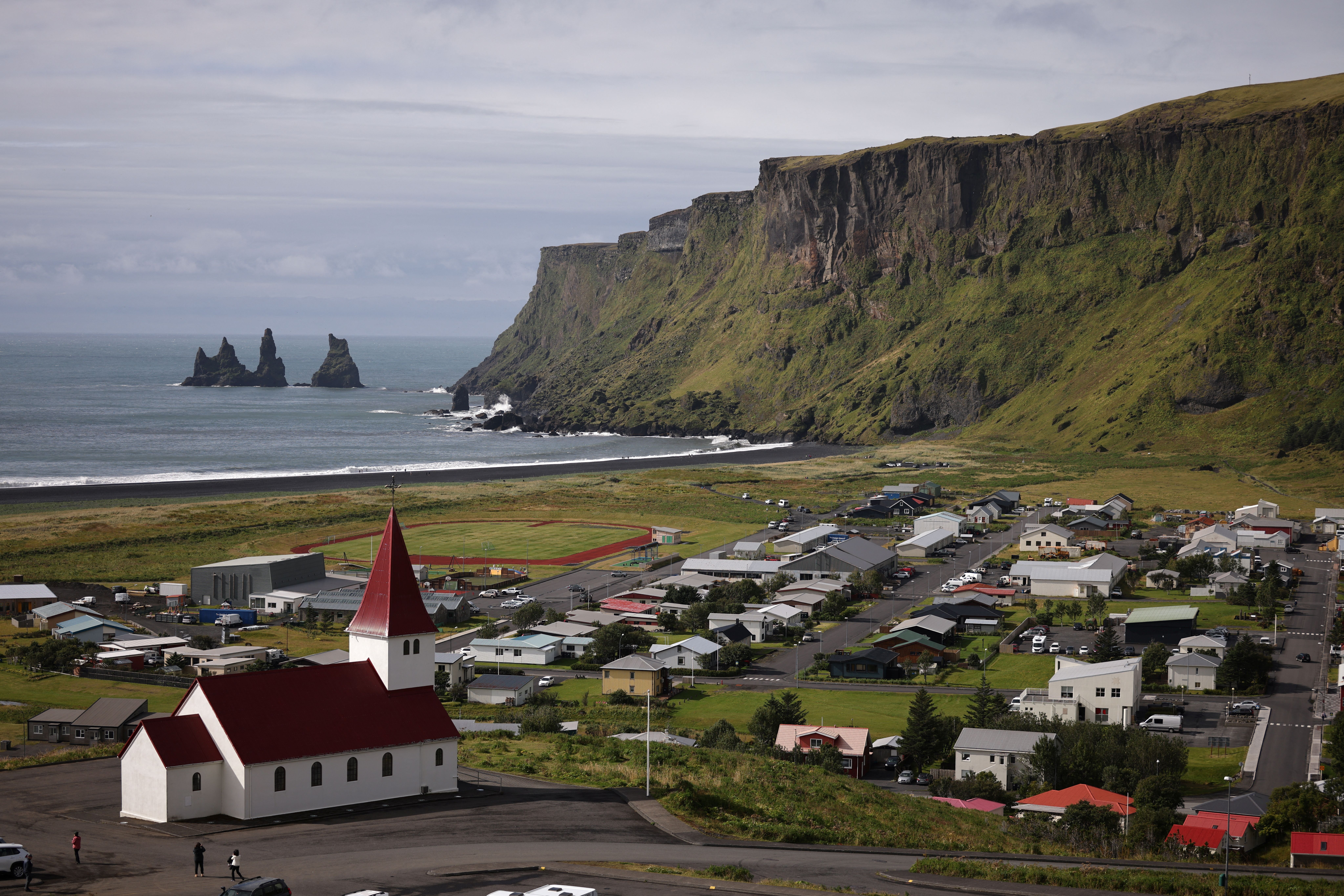 A general view shows the village of Vik, which would be at risk of glacier floods if the Katla volcano erupts, in southwestern Iceland