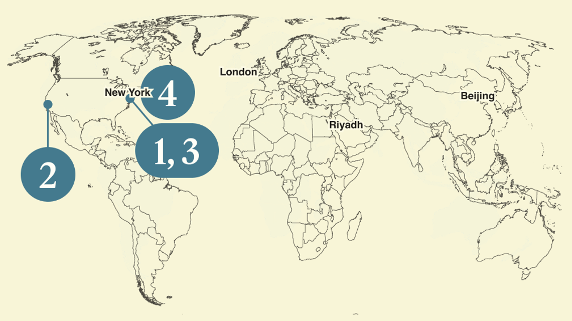 A numbered map of the world.