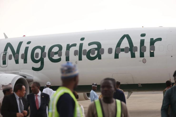 A Nigeria Air plane arrives at an airport in Abuja, Nigeria.