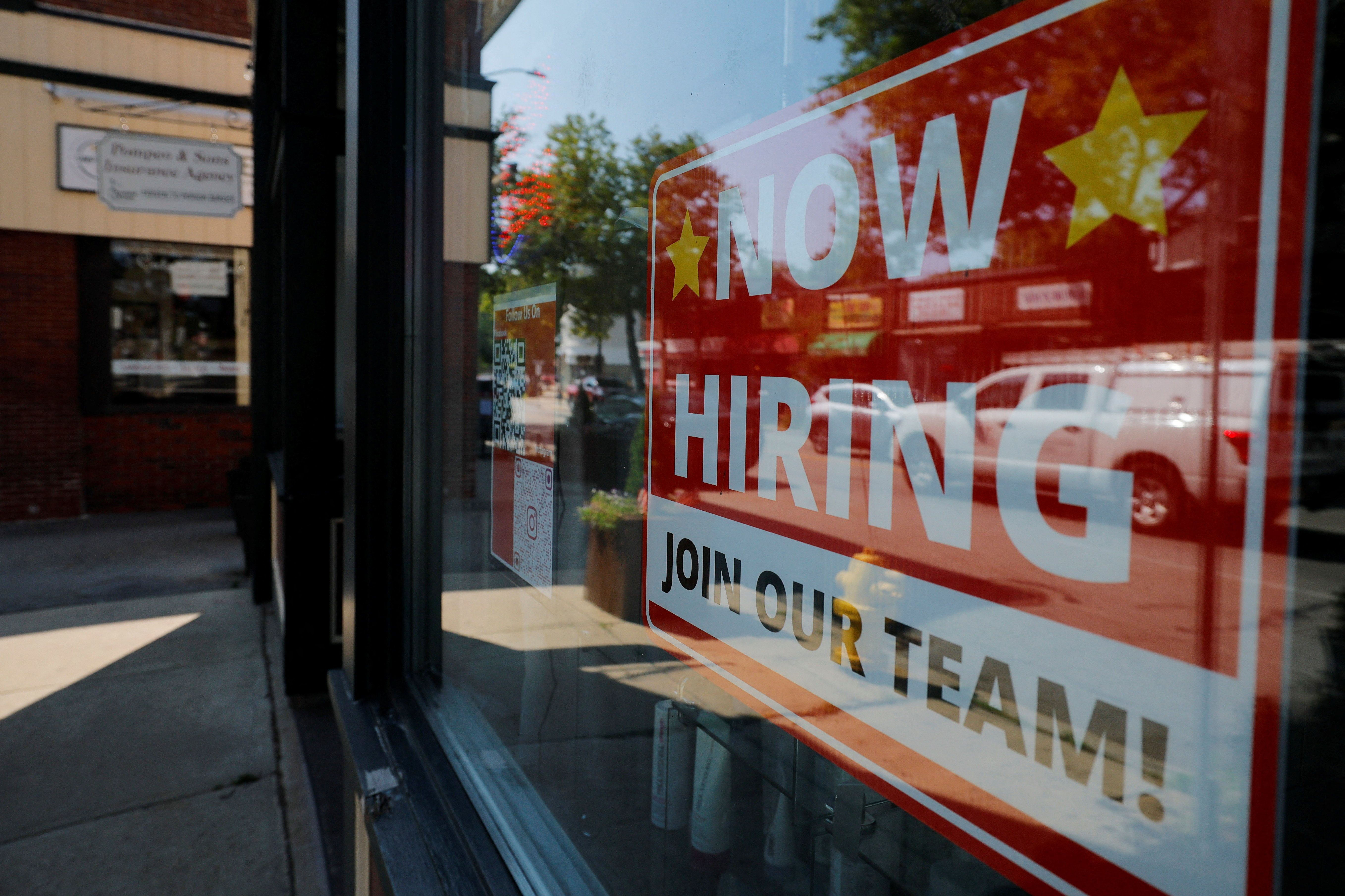 A “Now Hiring” sign in Massachusetts. 