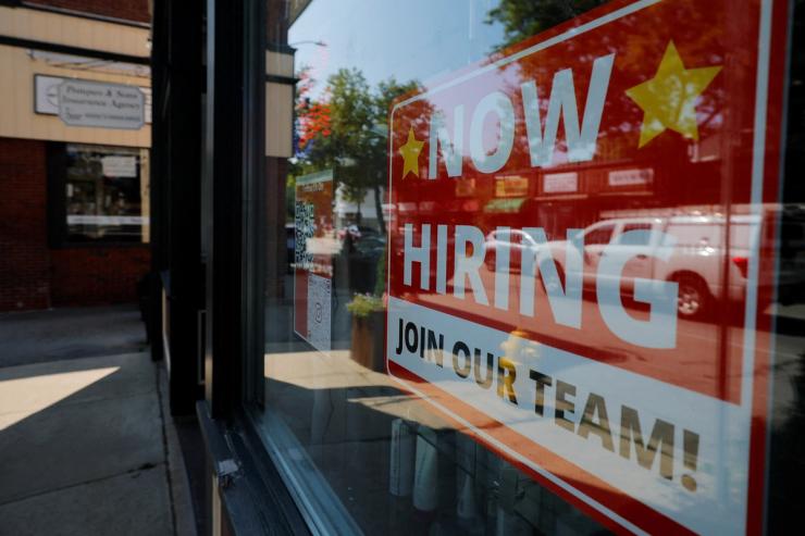 A “Now Hiring” sign in Massachusetts.