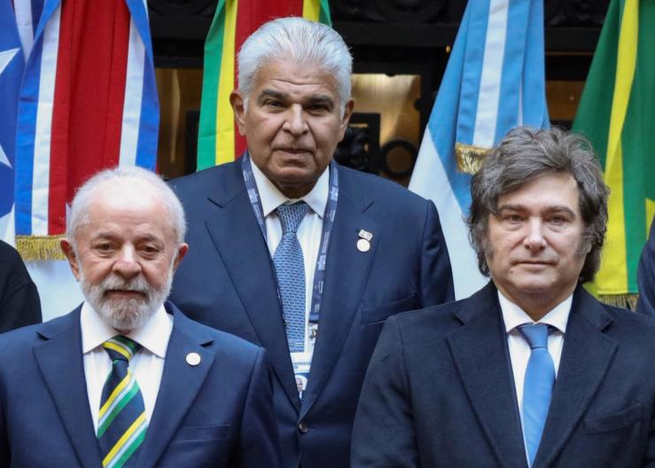 Brazil’s President Luiz Inacio Lula da Silva, Panama’s President Jose Raul Mulino and Argentine President Javier Milei.