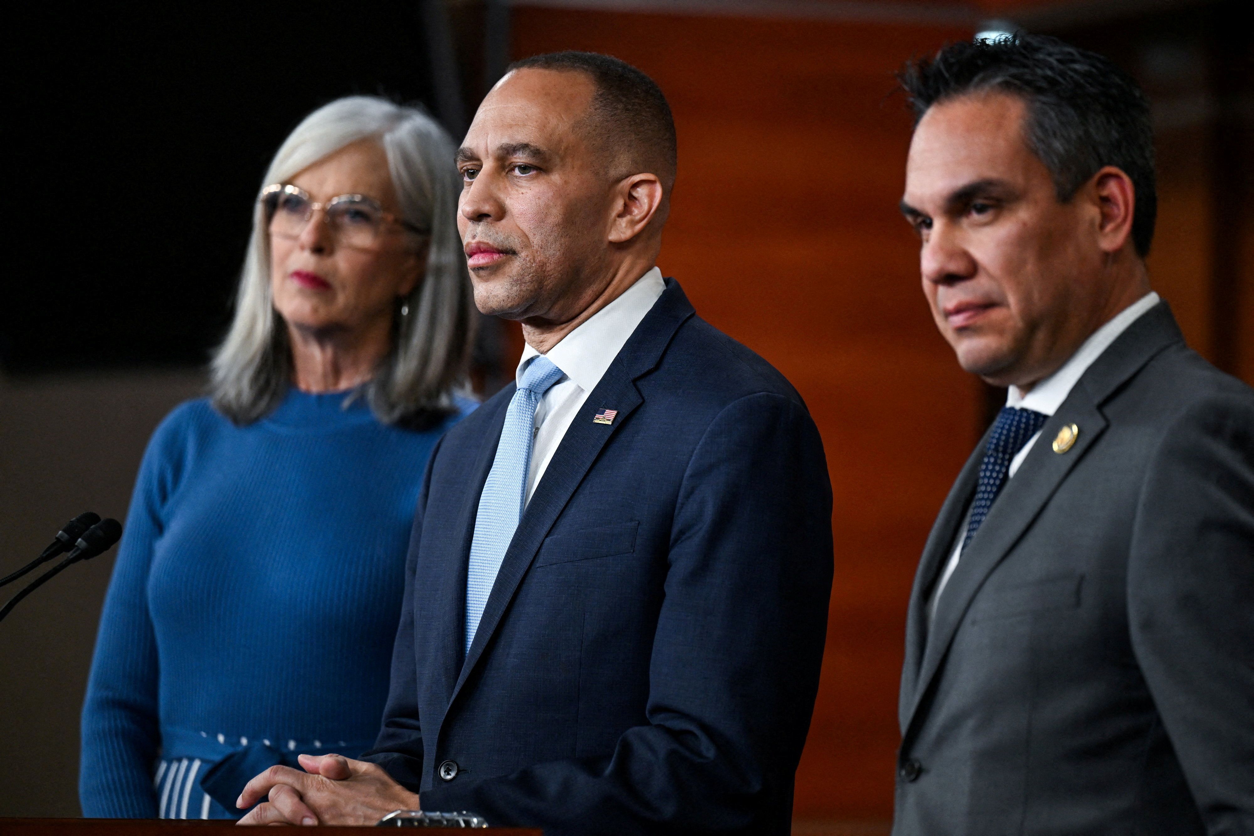 Kathleen Clark, Hakeem Jeffries, and Pete Aguilar 