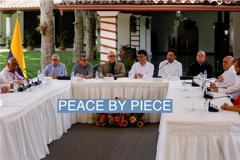 : Colombia’s Colombia’s National Liberation Army (ELN) commanders Pablo Beltran, Antonio Garcia and Aureliano Carbonell, High Commissioner for Peace Ivan Danilo Rueda, Senate Member Ivan Cepeda and Monsignor Hector Fabio Henao attend a news conference, in Caracas, Venezuela October 4, 2022.