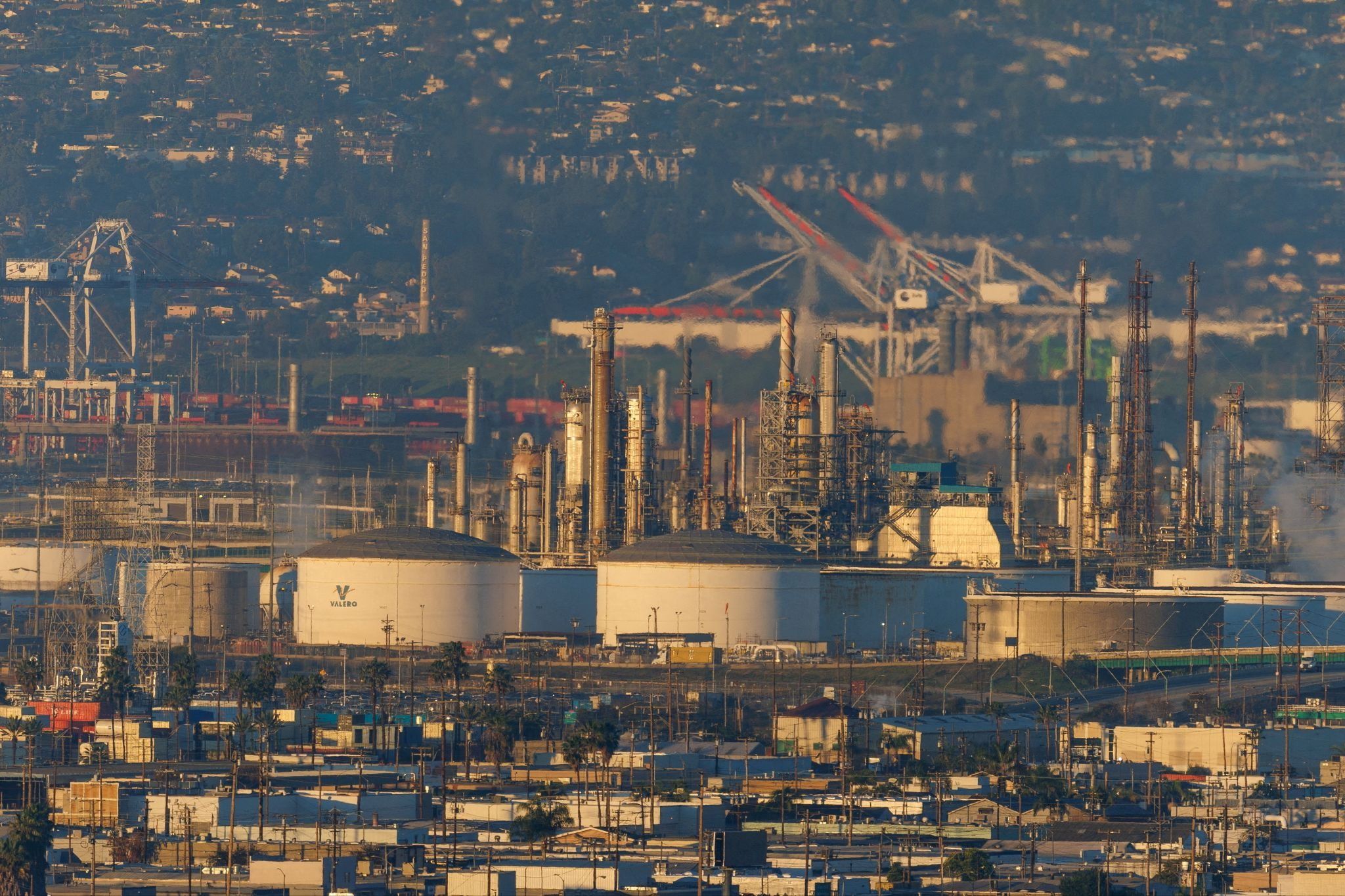 The Valero Refinery in Wilmington is shown from Signal Hill, California
