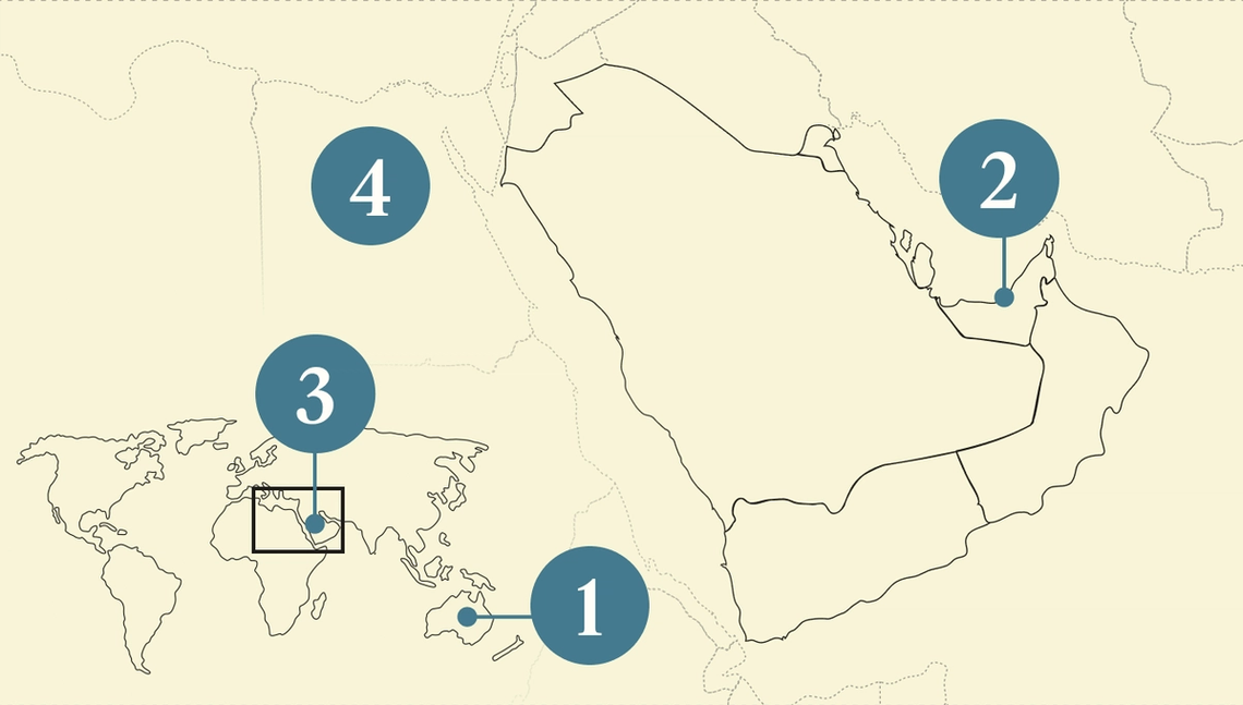 A numbered map of the Gulf region.